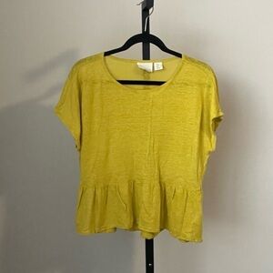 Cynthia Rowley Short Sleeve Peplum Top in Mustard Yellow